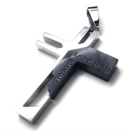 Love You Jesus Cross Titanium Pendant (Black)