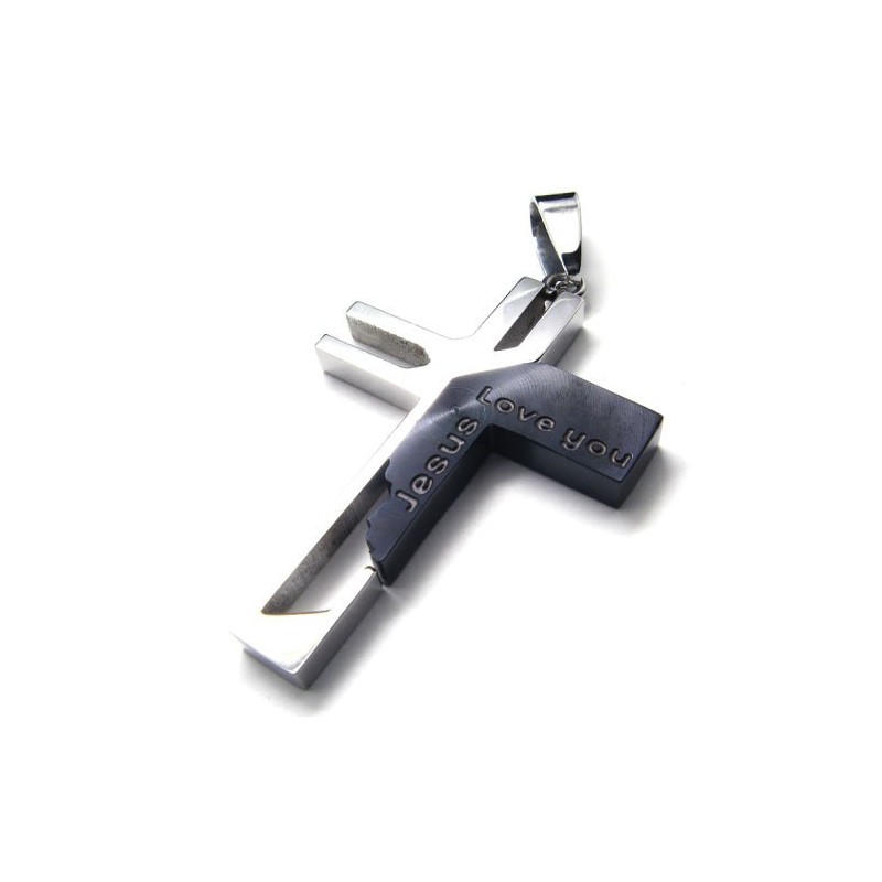 Love You Jesus Cross Titanium Pendant (Black)