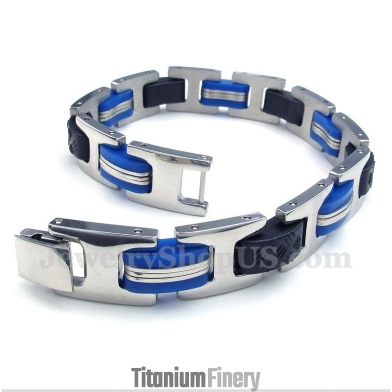 Men's Titanium Blue Black Rubber Bracelet Men's Titanium Blue Black Rubber Bracelet