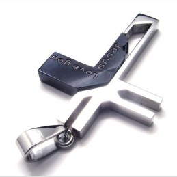 Love You Jesus Cross Titanium Pendant (Black)