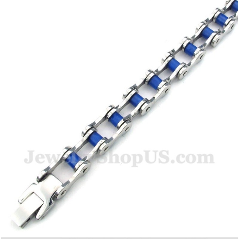Men's Titanium Blue Rubber Bicycle Chain Bracelet Men's Titanium Blue Rubber Bicycle Chain Bracelet
