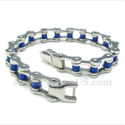 Men's Titanium Blue Rubber Bicycle Chain Bracelet