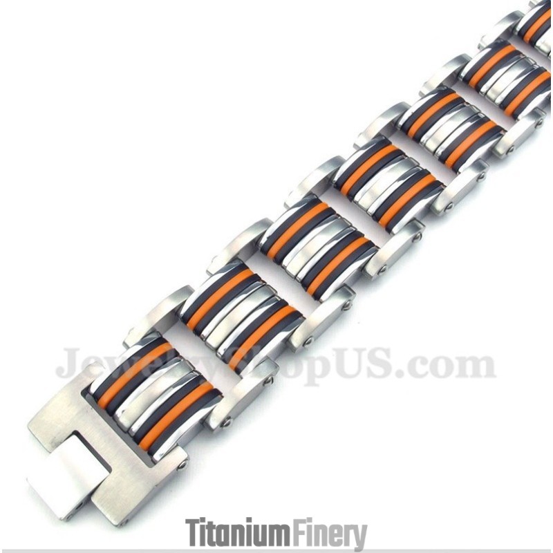 Men's Titanium Orange Black Rubber Bracelet Men's Titanium Orange Black Rubber Bracelet