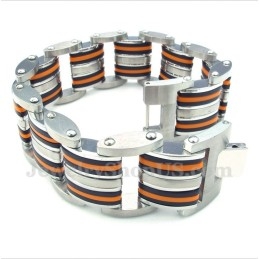 Men's Titanium Orange Black Rubber Bracelet