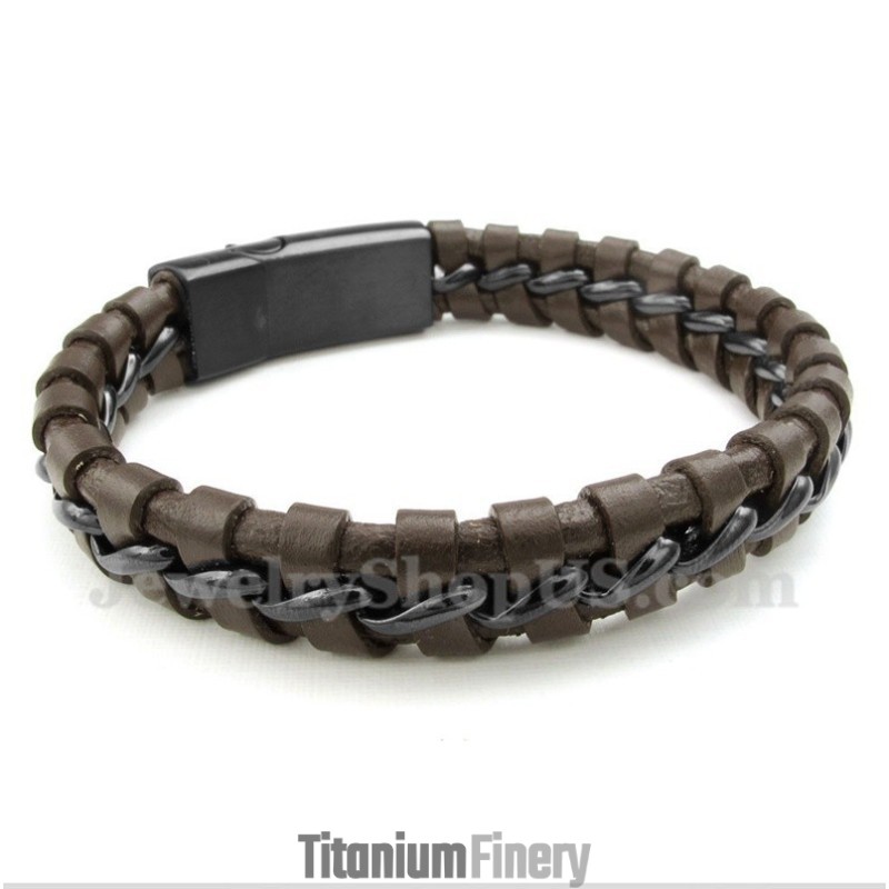 Men's Titanium Leather Bracelet