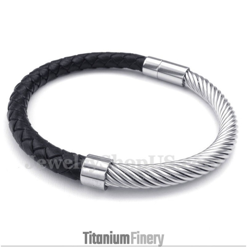 Men's Titanium Leather Bracelet