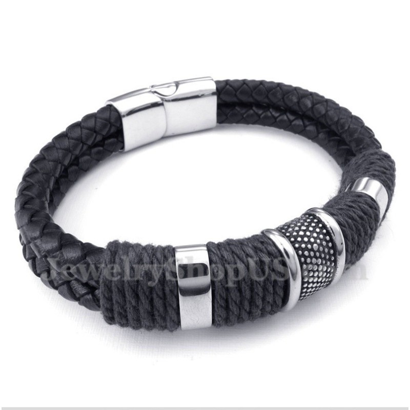 Men's Titanium Black Leather Bracelet Men's Titanium Black Leather Bracelet