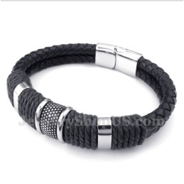 Men's Titanium Black Leather Bracelet