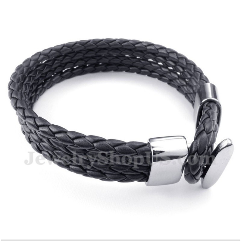 Men's Titanium Black Leather Bracelet Men's Titanium Black Leather Bracelet