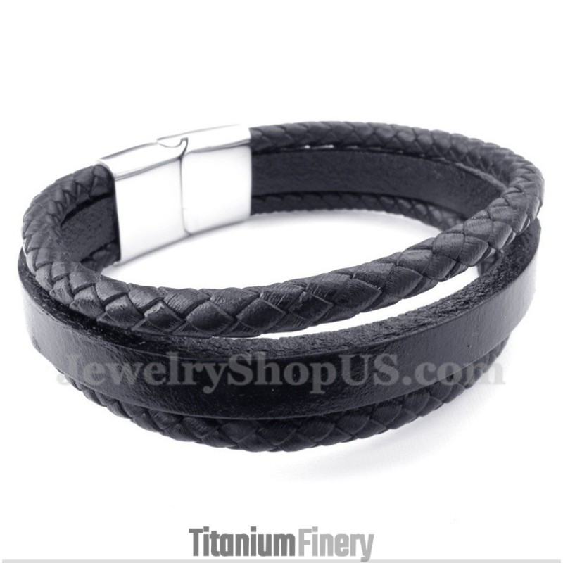 Men's Titanium Black Leather Bracelet Men's Titanium Black Leather Bracelet