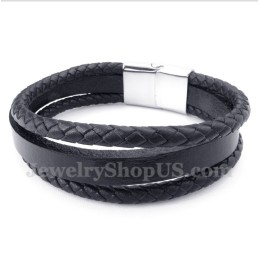 Men's Titanium Black Leather Bracelet