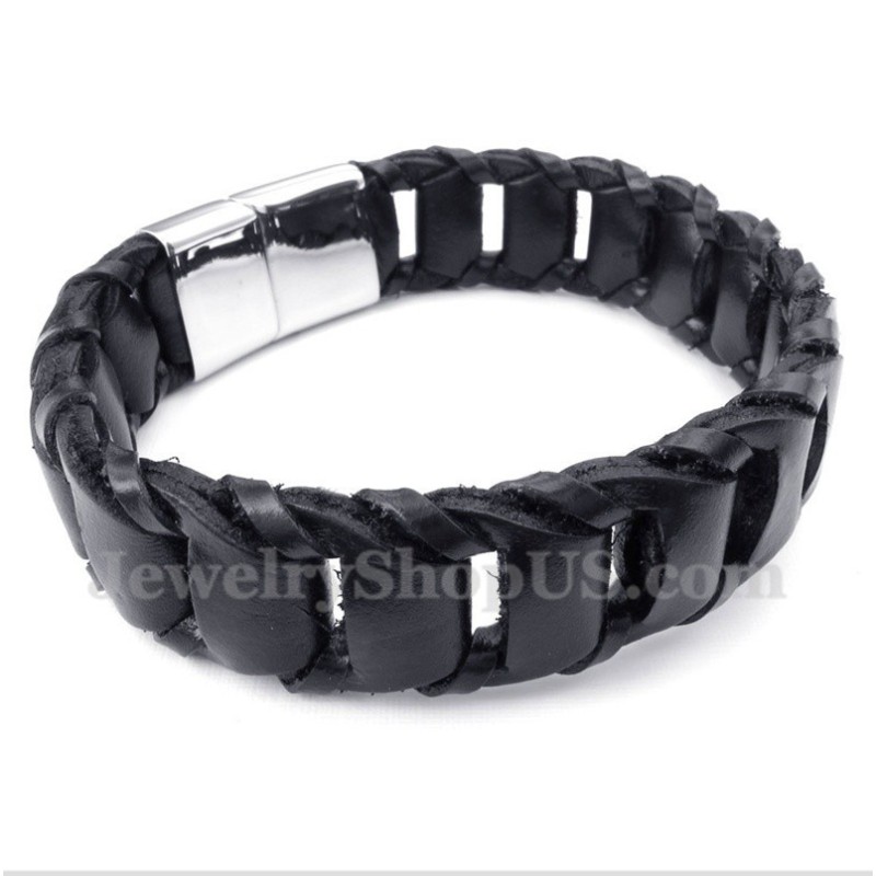 Men's Titanium Black Leather Bracelet Men's Titanium Black Leather Bracelet