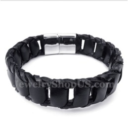 Men's Titanium Black Leather Bracelet