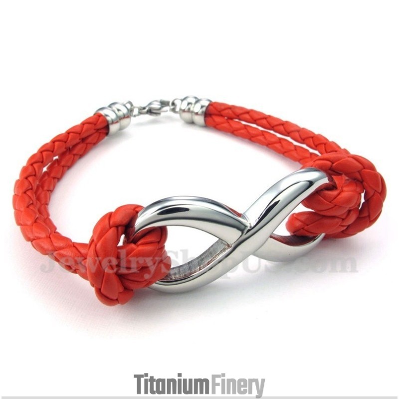Men's Titanium Infinity Symbol Leather Bracelet