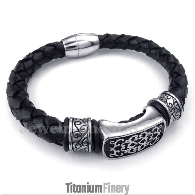 Men's Titanium Leather Bracelet
