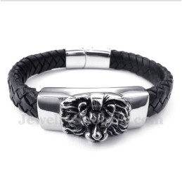 Men's Titanium Lion'S Head Leather Bracelet