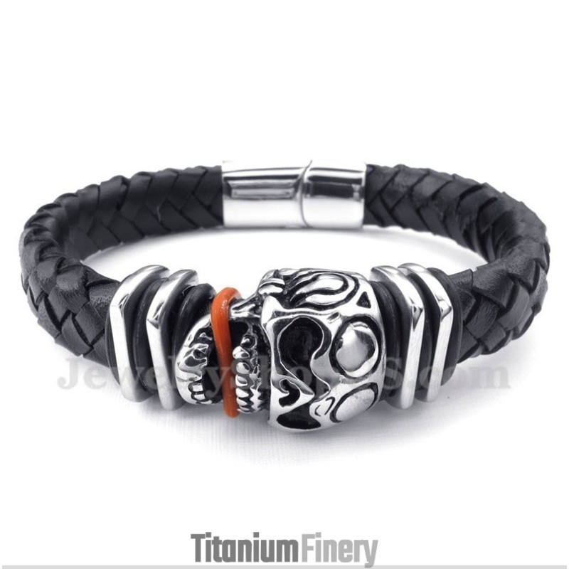 Men's Leather Skull Titanium Bracelet Men's Leather Skull Titanium Bracelet