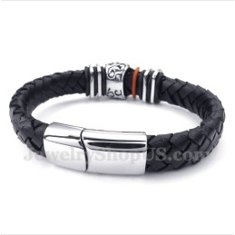 Men's Leather Skull Titanium Bracelet