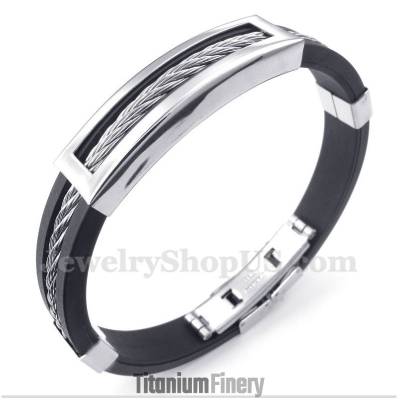 Men's Titanium Rubber Cable Bracelet Men's Titanium Rubber Cable Bracelet