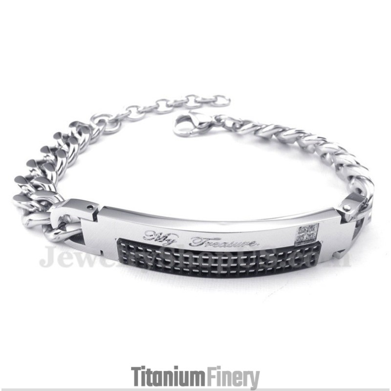 Men's Titanium Black Diamond Mens Couple'S Bracelet Men's Titanium Black Diamond Mens Couple'S Bracelet