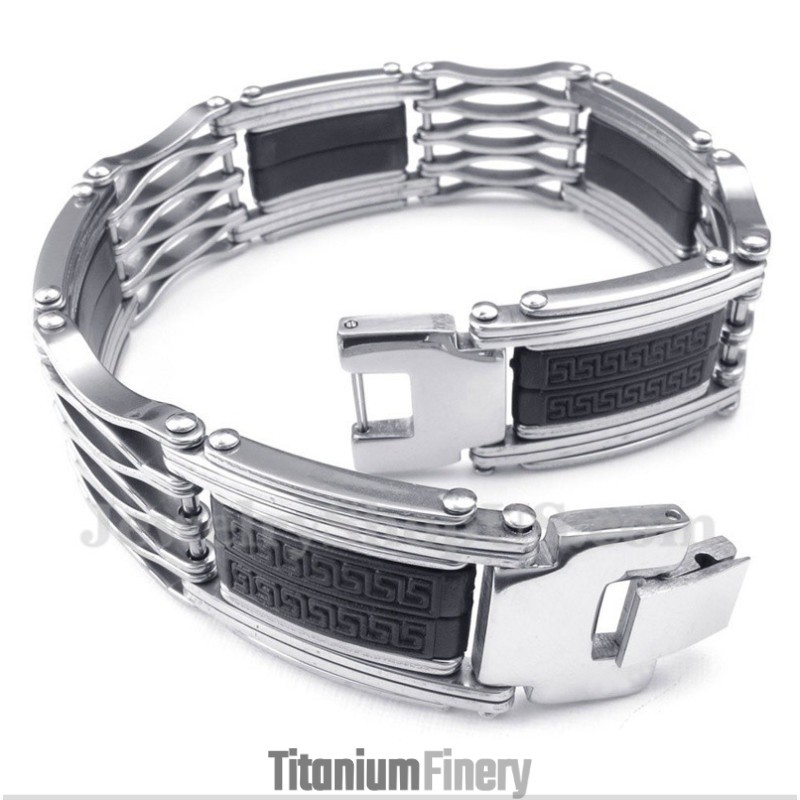 Men's Titanium Greek Meander Pattern Bracelet