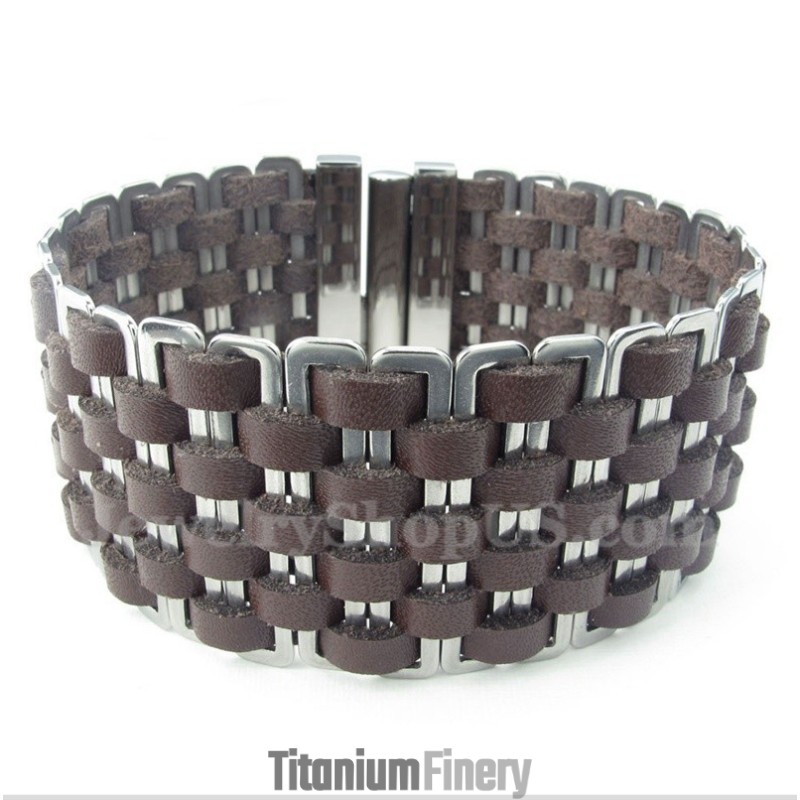 Men's Leather Titanium Bracelet Men's Leather Titanium Bracelet
