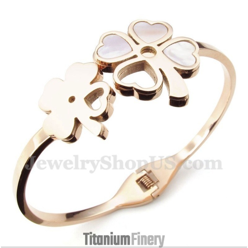 Men's Titanium Rose Gold Clover Bracelet Men's Titanium Rose Gold Clover Bracelet