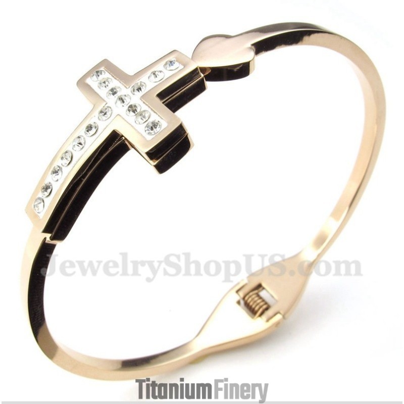 Men's Titanium Rose Gold Cross Bracelet Men's Titanium Rose Gold Cross Bracelet