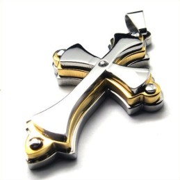 There Layers Cross Titanium Pendant (Golden)