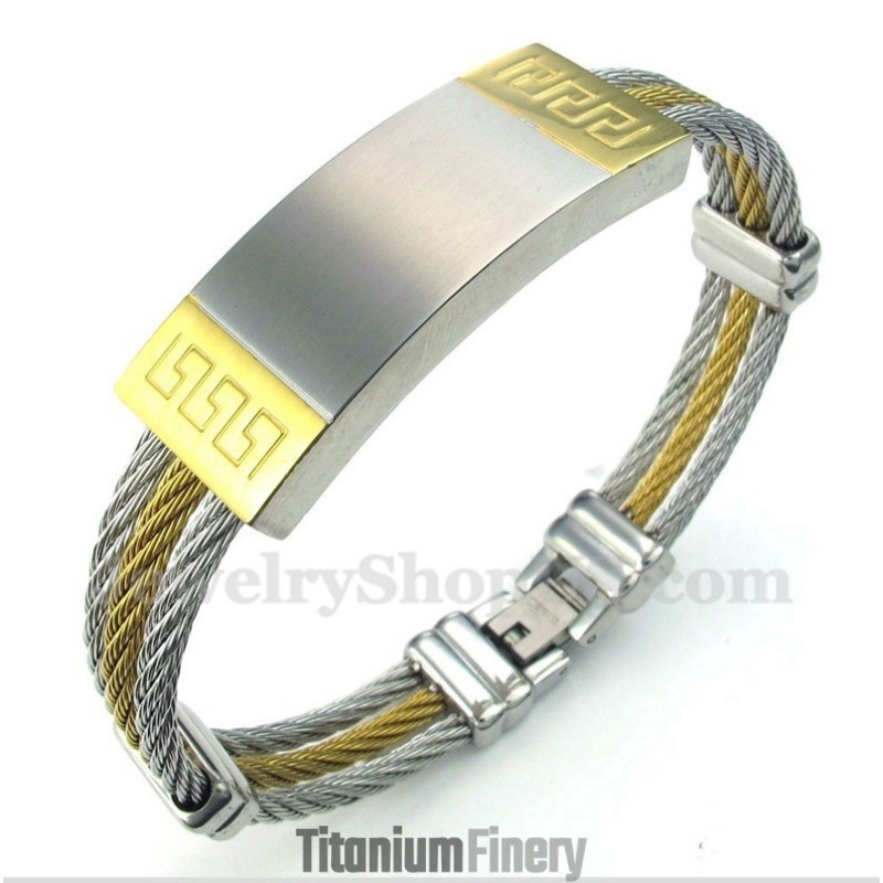 Men's Titanium Greek Meander Pattern Cable Bracelet Men's Titanium Greek Meander Pattern Cable Bracelet