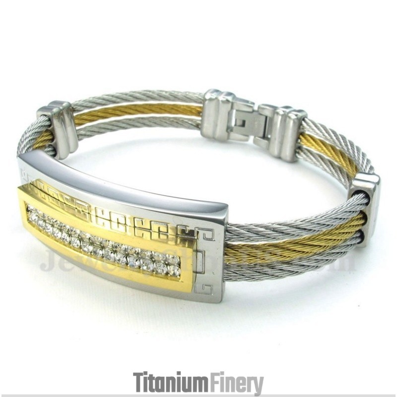 Men's Titanium Greek Meander Pattern Cable Bracelet Men's Titanium Greek Meander Pattern Cable Bracelet