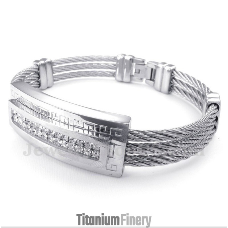 Men's Titanium Diamond Cable Bracelet Men's Titanium Diamond Cable Bracelet