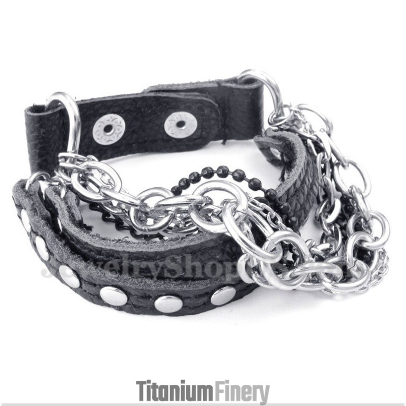 Men's Titanium Leather Bracelet Men's Titanium Leather Bracelet