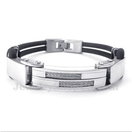 Men's Titanium Cable Leather Bracelet