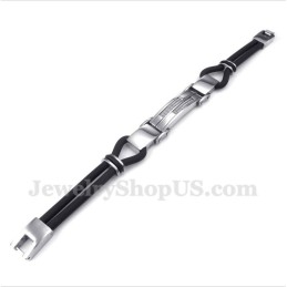 Men's Titanium Cable Leather Bracelet