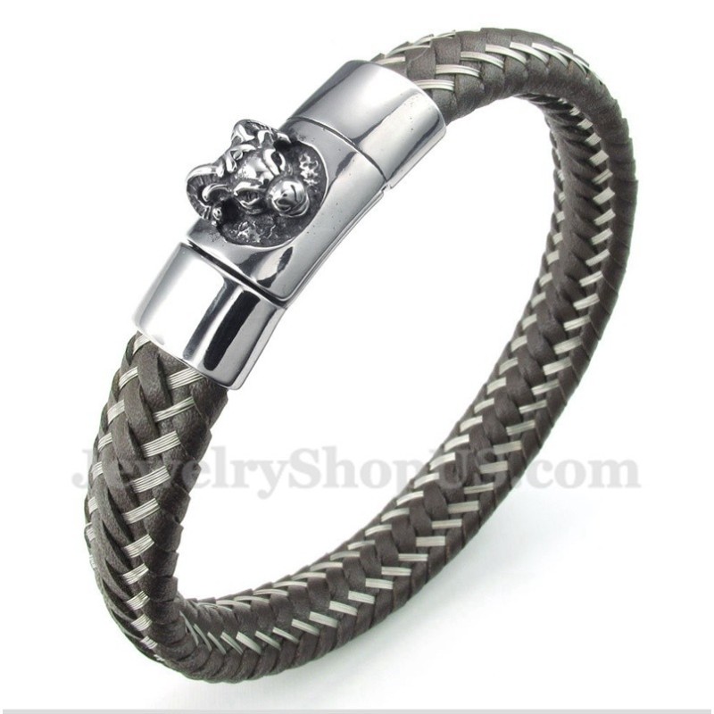 Men's Titanium Aries Leather Cable Bracelet Men's Titanium Aries Leather Cable Bracelet