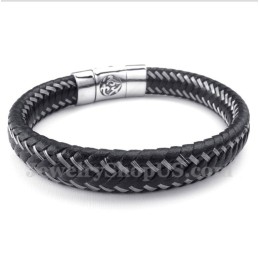 Men's Titanium Black Leather Cable Bracelet