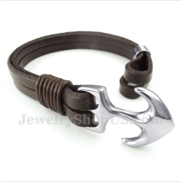 Men's Leather Anchor Bracelet