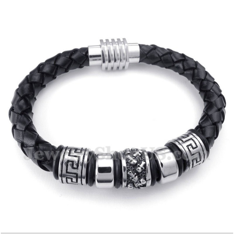 Men's Leather Titanium Bracelet