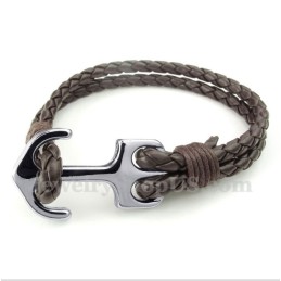 Men's Leather Anchor Bracelet