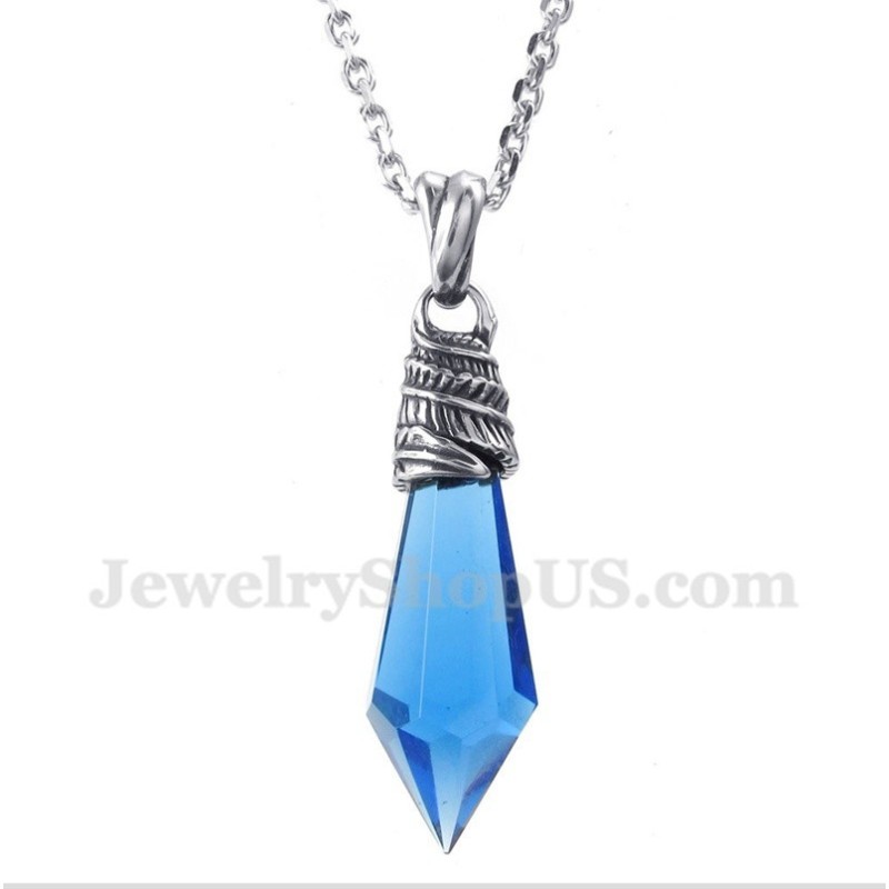 Men's Titanium Blue Crystal Hexagon Prism Pendant With Free Chain Men's Titanium Blue Crystal Hexagon Prism Pendant With Free Chain