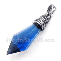 Men's Titanium Blue Crystal Hexagon Prism Pendant With Free Chain