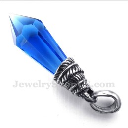 Men's Titanium Blue Crystal Hexagon Prism Pendant With Free Chain
