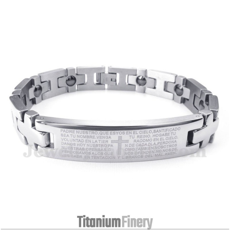 Men's Titanium Cross Bible Verse Magnet Bracelet Men's Titanium Cross Bible Verse Magnet Bracelet