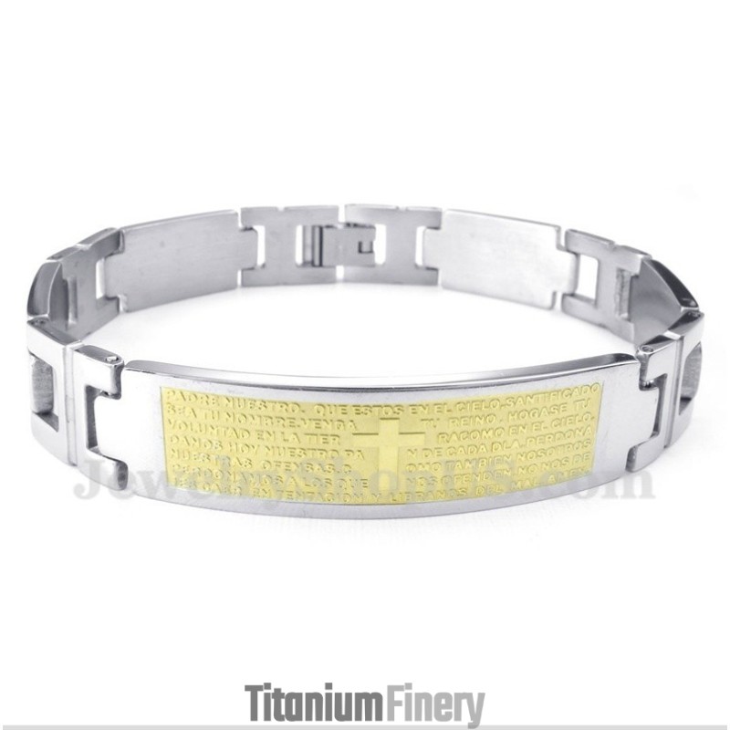 Men's Titanium Cross Gold Bible Verse Bracelet Men's Titanium Cross Gold Bible Verse Bracelet