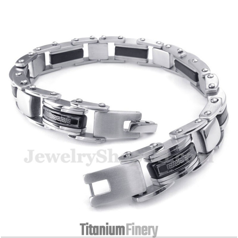 Men's Titanium Black Greek Meander Pattern Bracelet Men's Titanium Black Greek Meander Pattern Bracelet