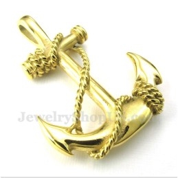 Men's Titanium Gold Anchor Pendant With Free Chain