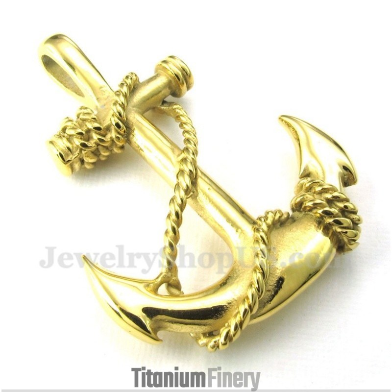 Men's Titanium Gold Anchor Pendant With Free Chain