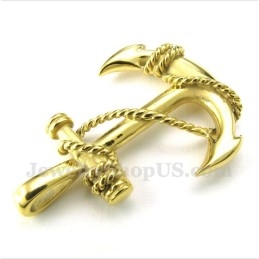 Men's Titanium Gold Anchor Pendant With Free Chain