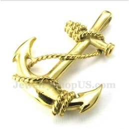 Men's Titanium Gold Anchor Pendant With Free Chain